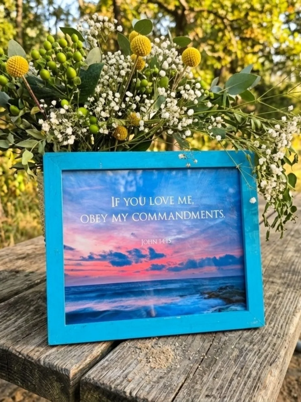 Turquoise Coastal Scripture Picture Frame - John 14:15